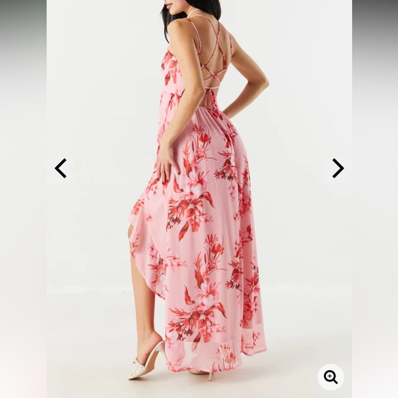 NWT Chiffon Floral High-Low Wrap Dress - Picture 3 of 4